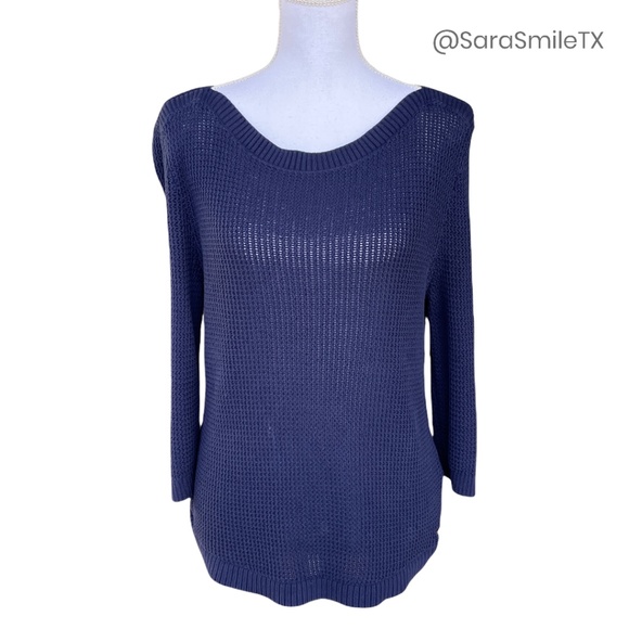 Tommy Hilfiger Sweaters - {TOMMY HILFIGER} Navy Blue 3/4 Sleeve Chunky Knit Sweater - LARGE